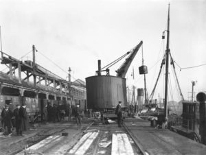 Men and machines working at the fleetwood docks.