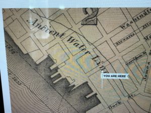 Close up of map image of the old waterline and street grid.