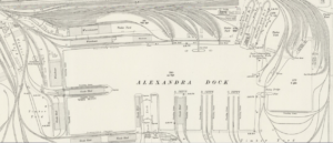 An overview sketch of the layout of the Alexandra Dock.